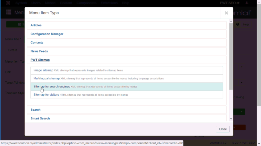 pwt sitemap extensie screenshot