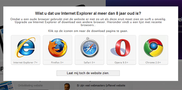 IE6 waarschuwing